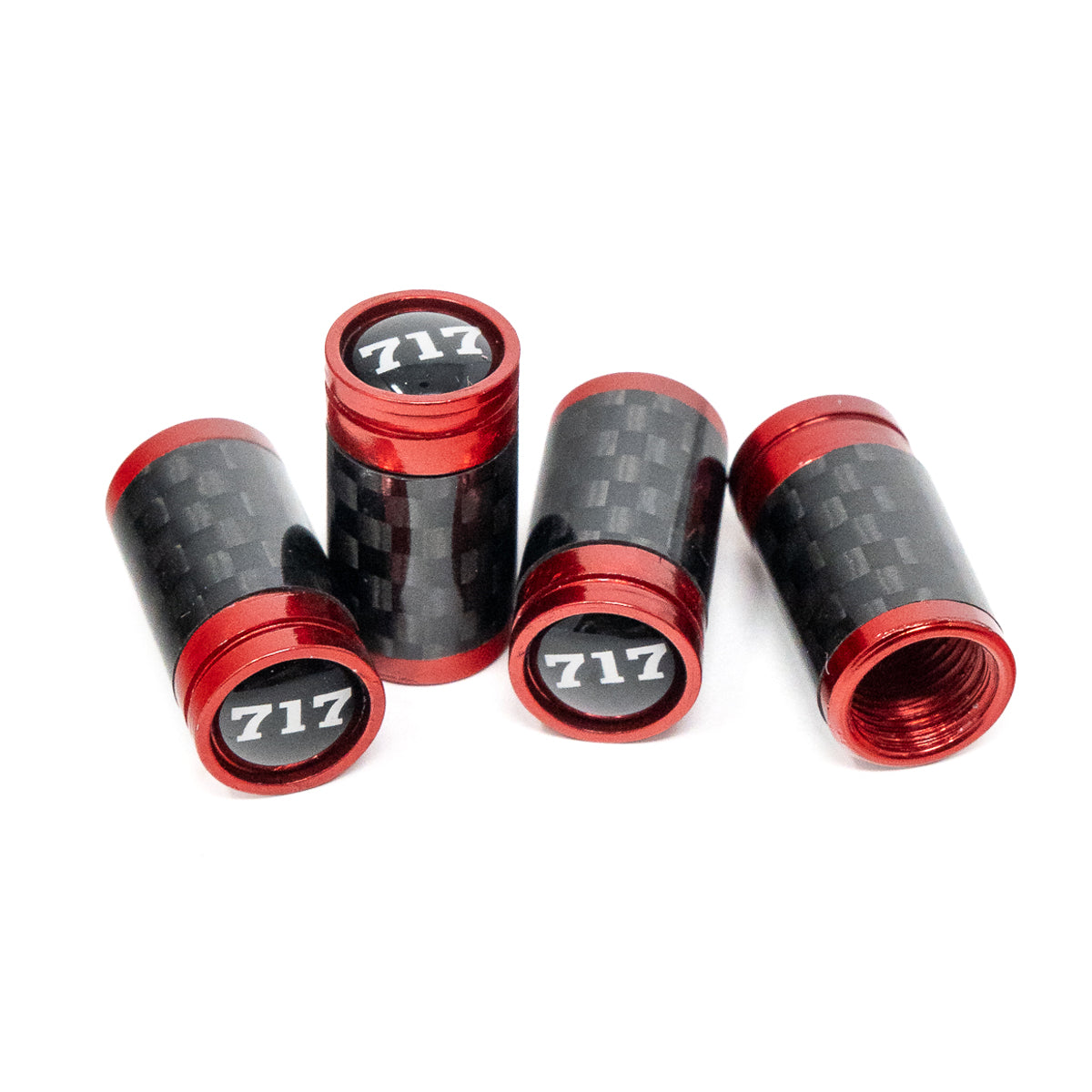 Red with Carbon 717 Valve Stem Caps