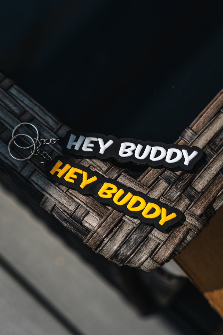 Hey Buddy Yellow PVC Keychain
