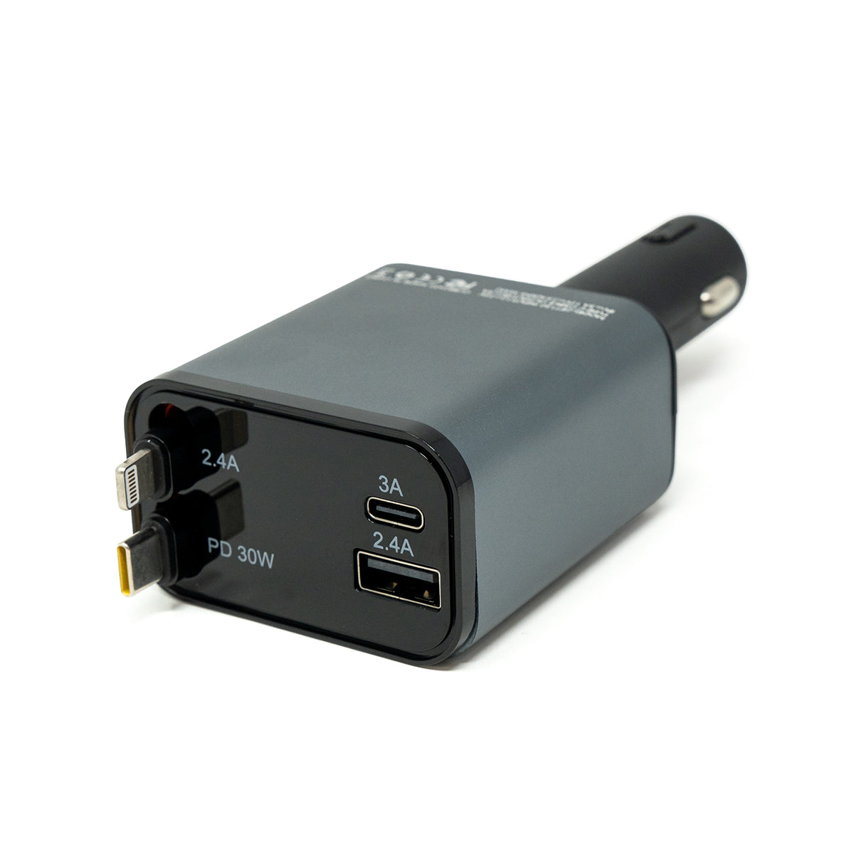 Multi-Port Car Charger – 30W with Retractable Cords
