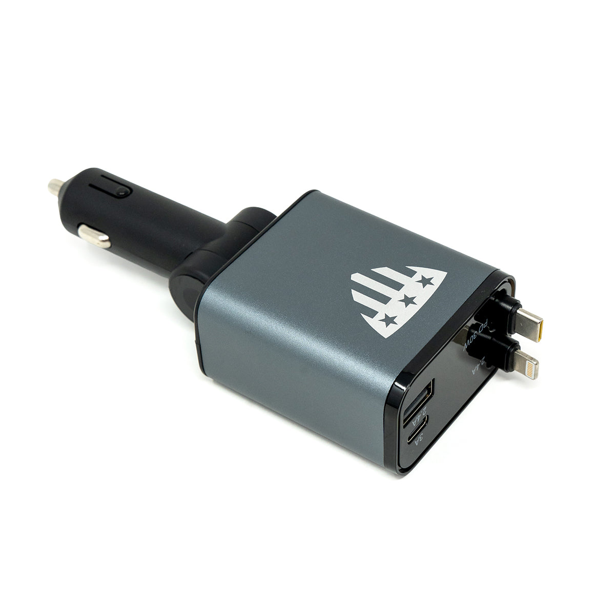Multi-Port Car Charger – 30W with Retractable Cords