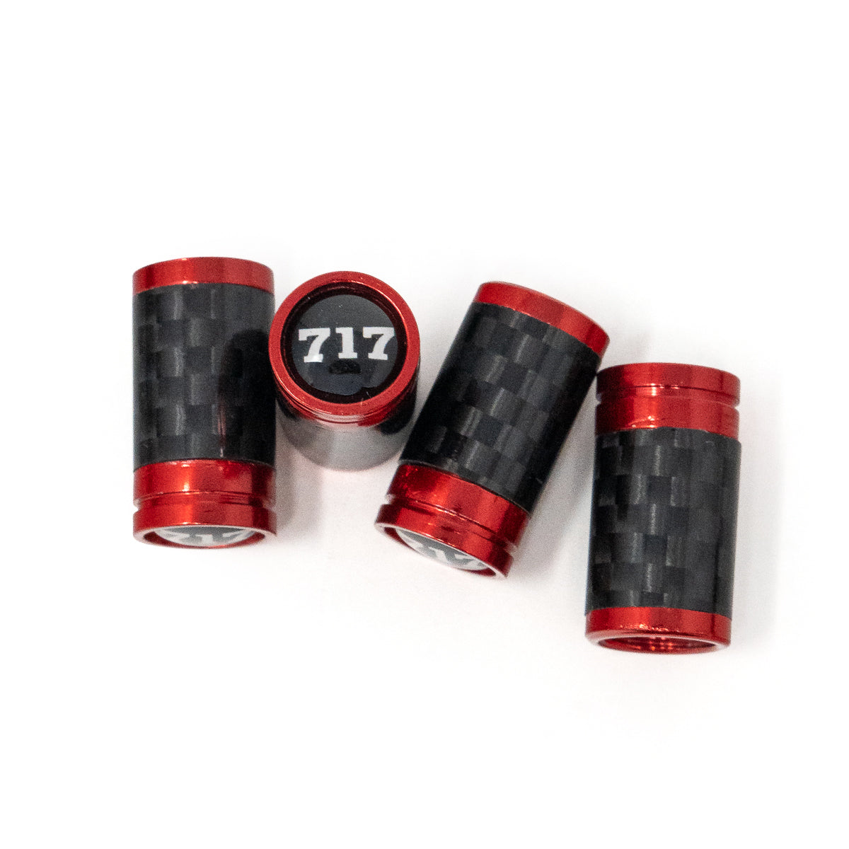 Red with Carbon 717 Valve Stem Caps