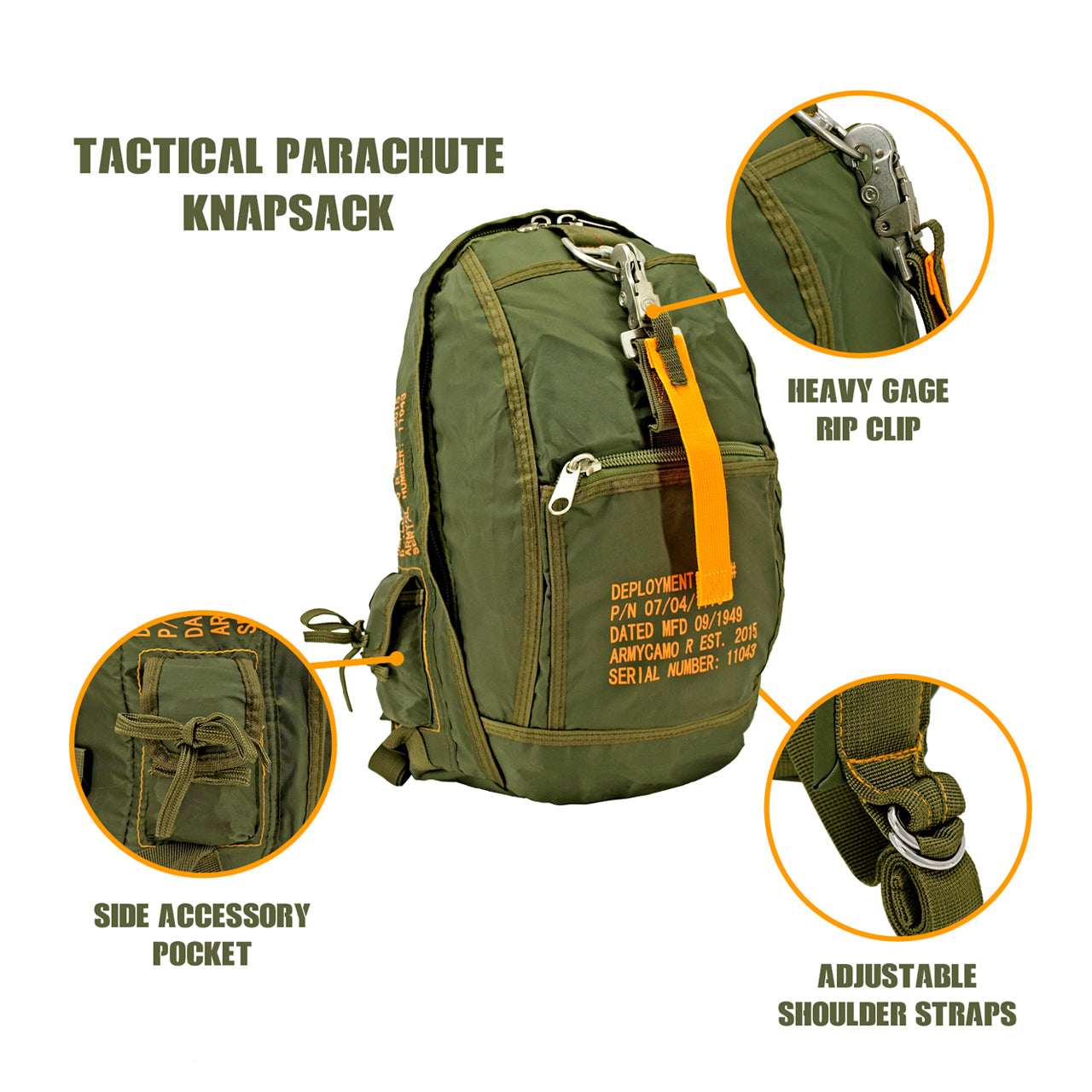 Tactical Parachute Knapsack - Olive Green