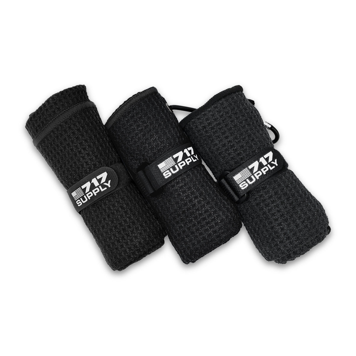 717 Black Golf Towels With Carabiner 3pc Set