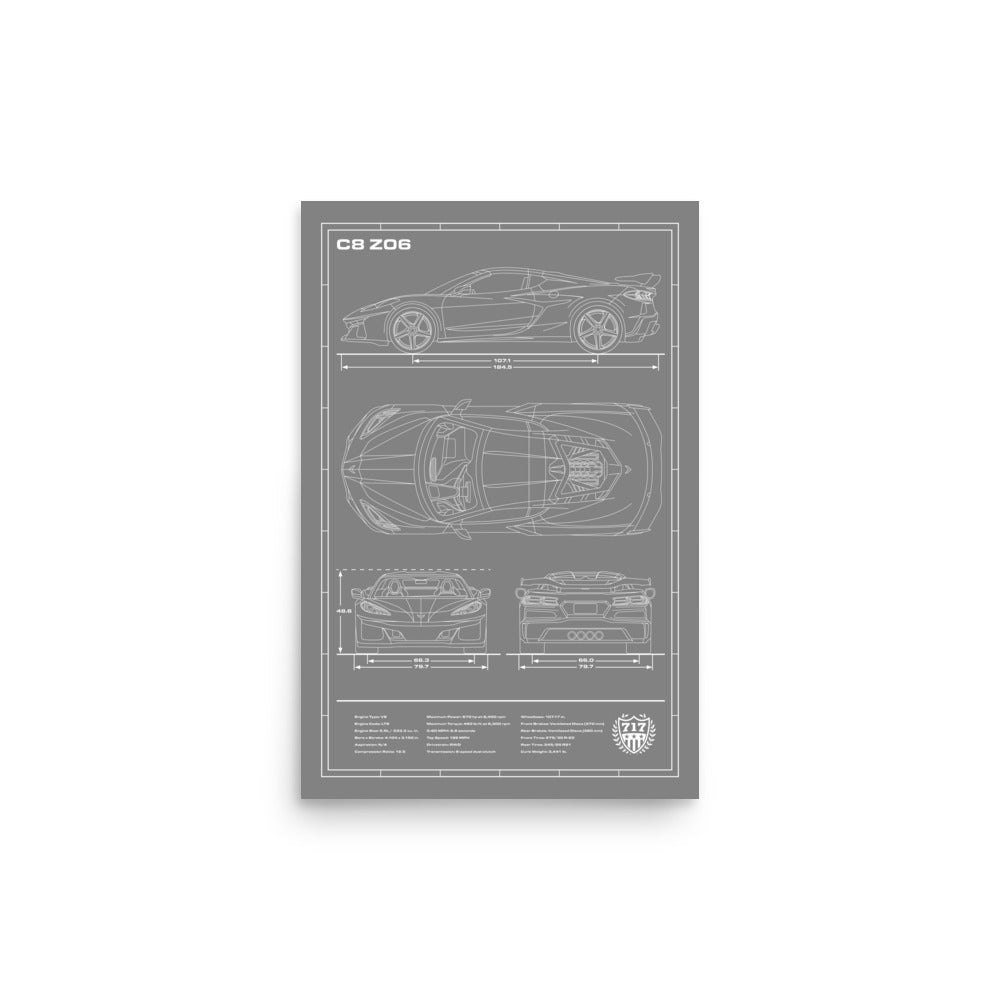 C8 Z06 Blueprint Poster