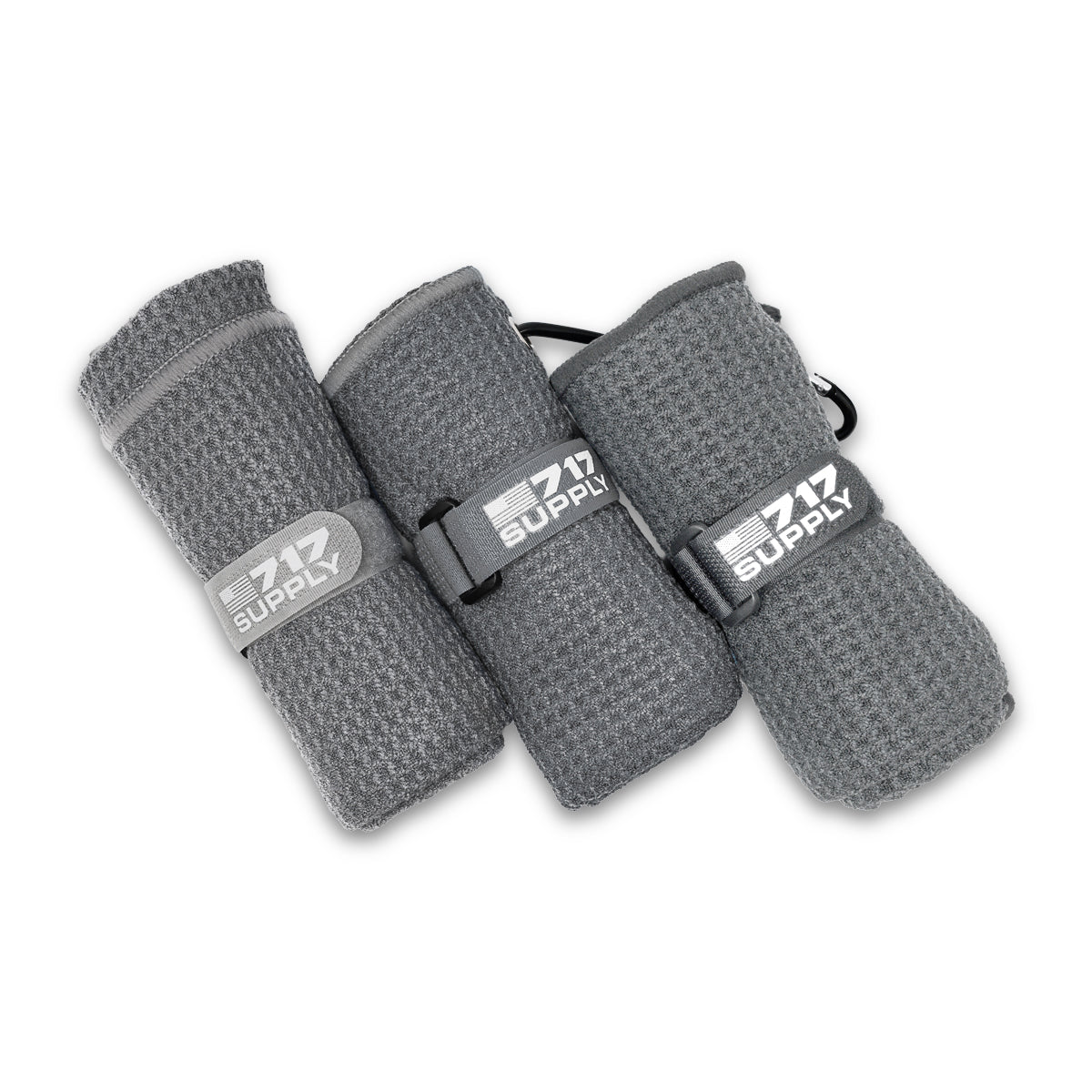 717 Grey Golf Towels With Carabiner 3pc Set